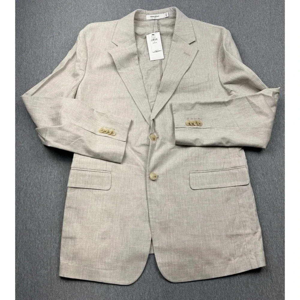 Banana Republic Tailored Fit Sport Coat Blazer Sz 42R Linen Beige Glen Check New